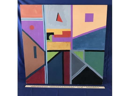 Listed Artist Felix Bronner Large 36' By 36' Geometric Abstract Oil On Canvas