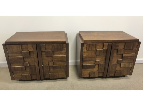 AWSOME Pair Of Lane Staccato Brutalist Nightstands / Side Tables