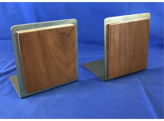 Mid Century Wood And Brass Bookends