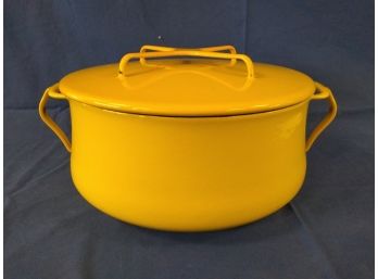 Large Vintage Mid Century Modern Yellow Dansk Enamelware Covered Pot