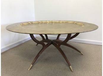 47' Diameter Etched Brass Tray Top Table On Six Leg Base