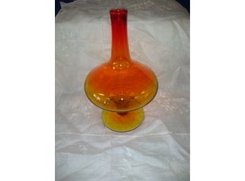 Stunning Orange And Yellow Hand Blown Art Glass Vase Rough Pontil