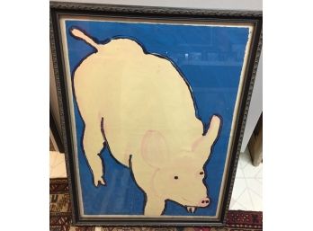 Acrylic Painting Of A Pig  By Matthew Brzostoski Listed New Jersey Artist  28x32 Framed