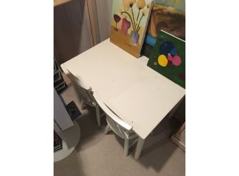 Children's White Table With 2 Chairs Look At Description