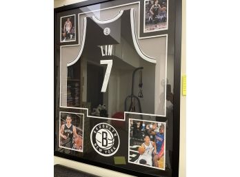 Jeremy Lin 'Original Signed' Brooklyn Nets Shirt Framed 34x42 With Brooklyn Bag