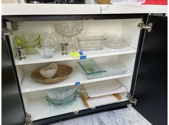 3 Shelves Big Lot Of Various Serving Trays, Platters And Decor