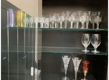 A Big Lot Of Assorted Wine Glasses Includes Waterford Plus .925 Sterling Silver Sherman