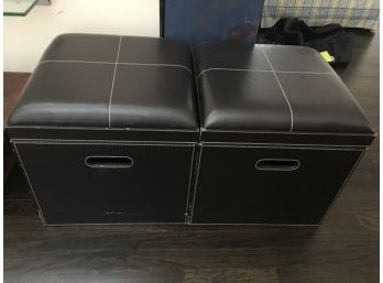 Set Of 2 Leather Storage Stools 16x15.5x15 Scratches All Over
