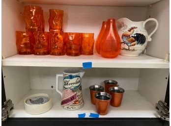 Assorted Orange Glassware, Vases And Other Kitchen Items