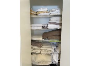 Upstairs Jack & Jill Bathroom Linen Closet Assorted Linen Towels Pillow Cases, Duvet Used Full Size Beds
