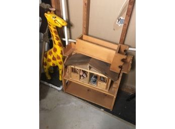 Toy Lot - Wooden Toys, Giraffe & 2 Baskets Of Various Toys And A Telescope For A Bigger Kid