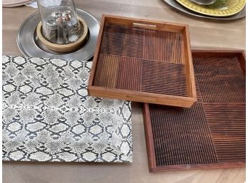 Serving Trays 2 Wood Crate & Barrel, 1 Pottery Barn With Dome Glass And Extra Tray
