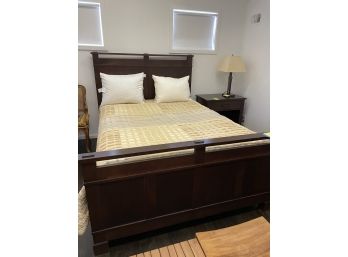 Crate & Barrel Dark Brown Bed W/ Head And Board And Nightstand
