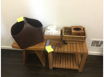 Lot Of Side Table And Spa Foot Stool, Wicker, Bamboo Tissue Boxes