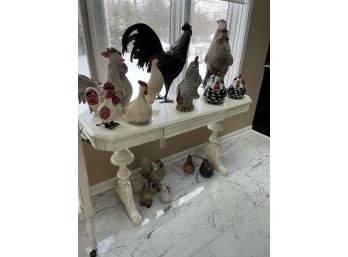 Big Lot Of Decorative Rooster Collection Wood Metal And Ceramics PLUS Egg