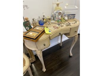 Vanity Set With Mirror And Chair Distressed Look (Contents On Table In Sold In Different Lot)