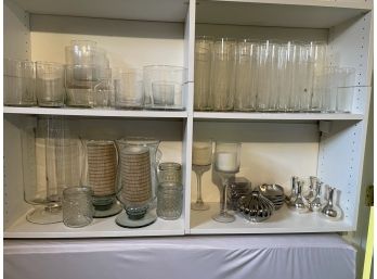 Big Lot! Assorted Glassware, Candleholder, Vases, Hurricane Glass Etc .