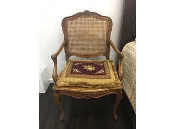 Antique Rattan Chair With Brocade Pillow 24x18x39