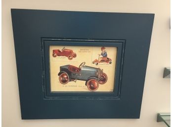 Wood Print Frame Of Child On Toy Automobile 22.5x19.5