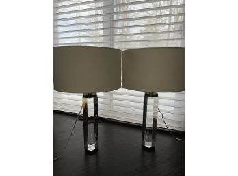 Set Of TWO Column Crystal Accent Table Lamp Restoration Hardware $495 Each Retail 18 X31