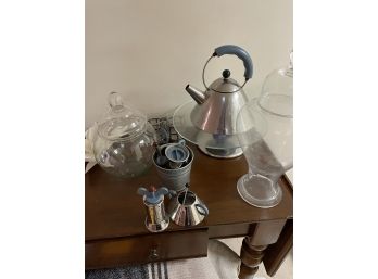 Alessi Made In Italy Tea Kettle With Blue Handle And Other Accessories And Miscellaneous Items