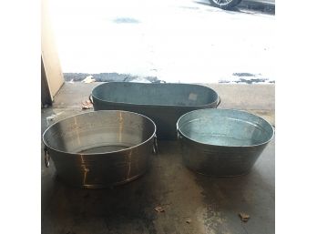 Set Of 3 Metal Buckets Look At Description For Size
