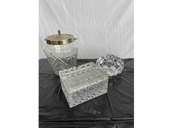 Misc. Crystal Lot - Square Box, Small Ice Holder And Tea Light Holder