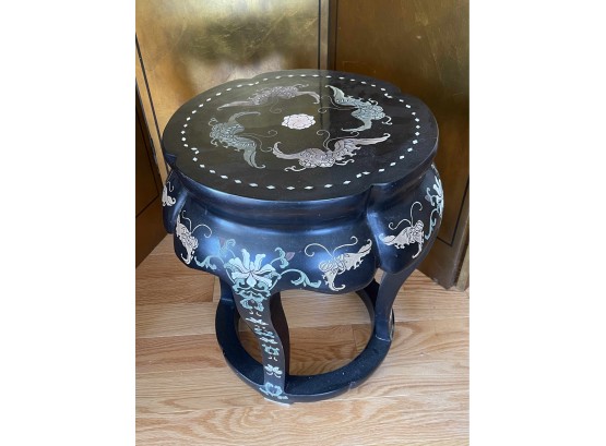 Asian Black Lacquer Carved Asian Planter Stool #1