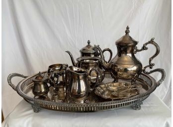 Silver Plated Vintage Tea Serving Set And Tray