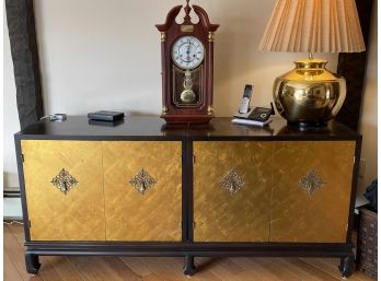 Asian Inspired Side Table With Gold Front Doors