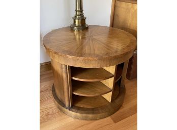 Mid-Century Round Side Table With Inside Swivel Shelves