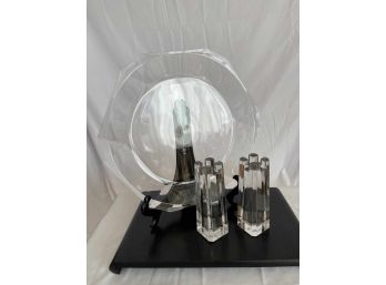 Crystal Plate And Pair Of Candlesticks