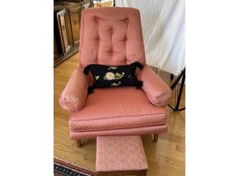 Vintage Pink Recliner With Footstool And Pillow