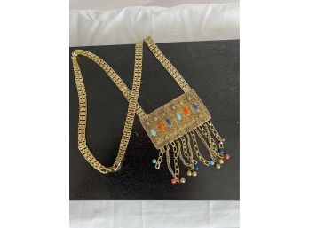 Vintage Gold-Style Necklace With Colorful Beads