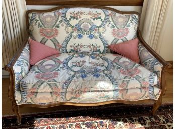 Antique Floral Loveseat With Triangle Pillows