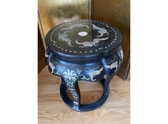 Asian Black Lacquer Carved Asian Planter Stool #1