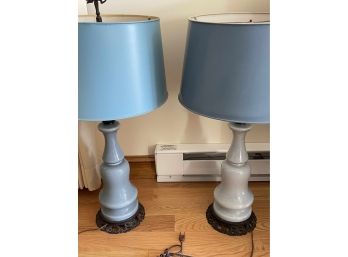 Pair Of Light Blue Table Top Lamps