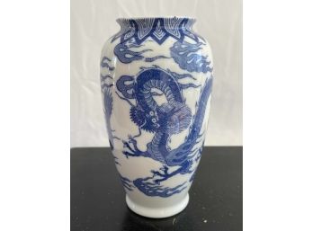 Small 6' H Dragon Blue And White Porcelain Vase