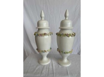 Pair Of Decorative Porcelain/Floral Urns