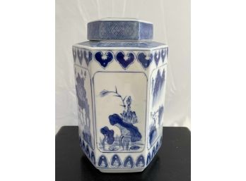 Blue And White Chinese Porcelain Hexagon Urn