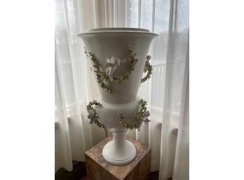 Large Porcelain Vase With Floral Decor