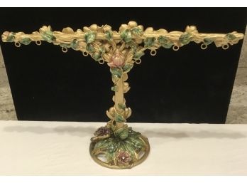 Metal Bejeweled Jewelry Tree Stand Gold, Flower, Leaves