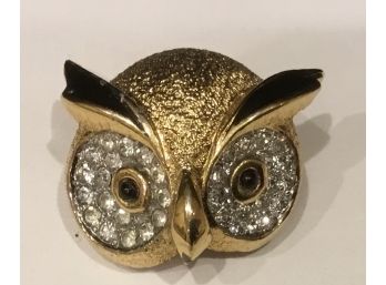 Vintage Signed Jomaz Enamel Rhinestone Owl Pin/Brooch