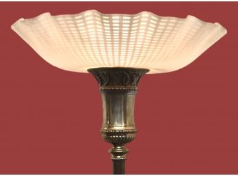 Antique Brass Floor Lamp With Honeycomb Ruffled Glass Shade