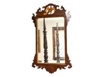 Antique Chippendale Carved Wood Mirror With Gilt Phoenix Bird