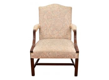 Carved Wood Upholstered Arm Chair