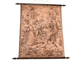 Antique Tapestry With Decorative Bronze Rods