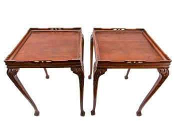 Pair Of Mahogany Carved Wood End Tables