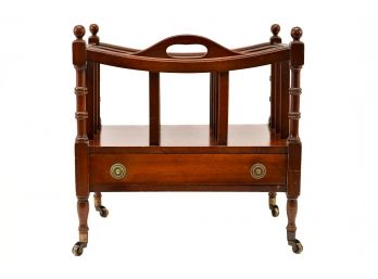 Columbia Manufacturing Co. Mahogany Magazine Rack With On Casters