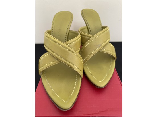 YVES SAINT LAURENT Green Leather Slides Size 38 Italy